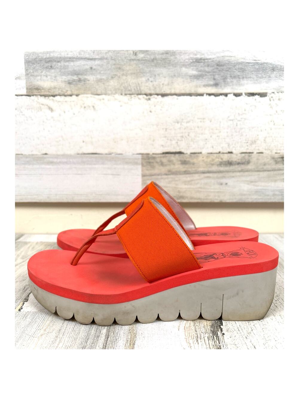 Fly London Womens 10 Orange Yomu Wedge Sandals Comfort Boho Casual